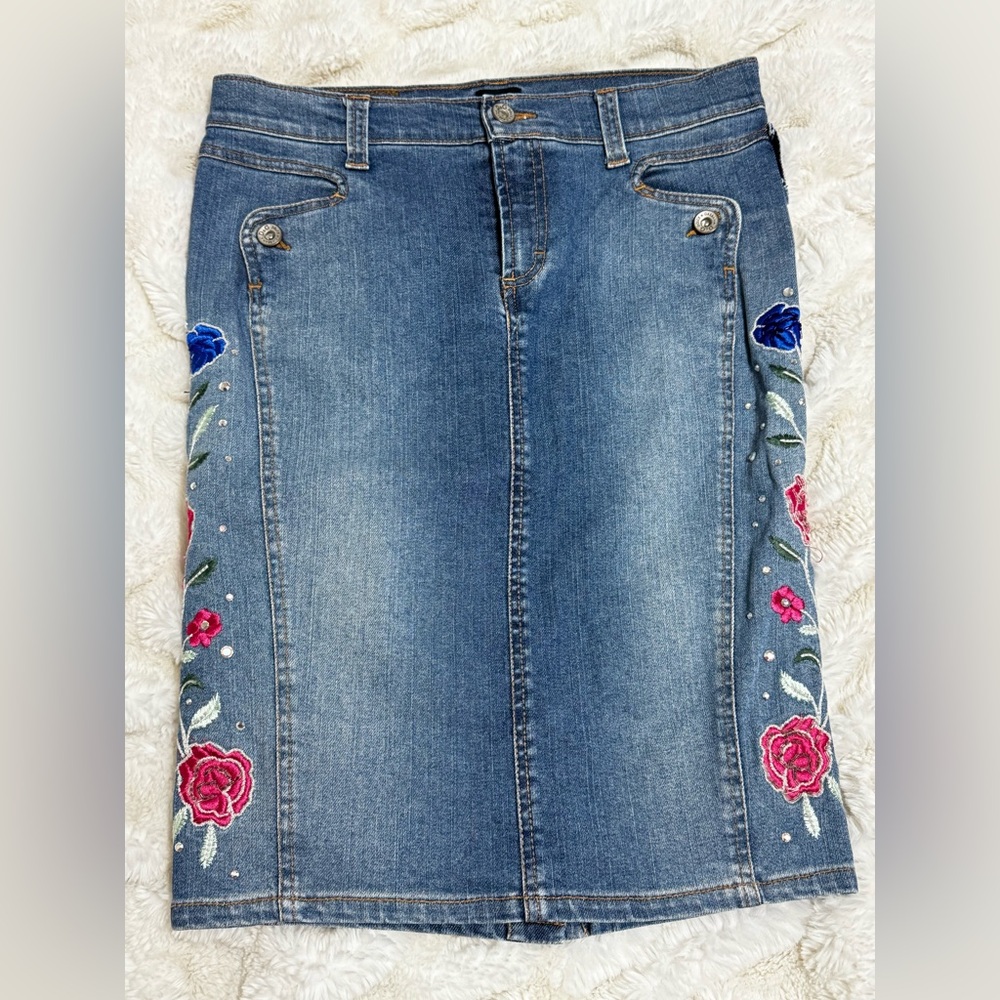 D&G Blue Denim Skirt with Embroidery